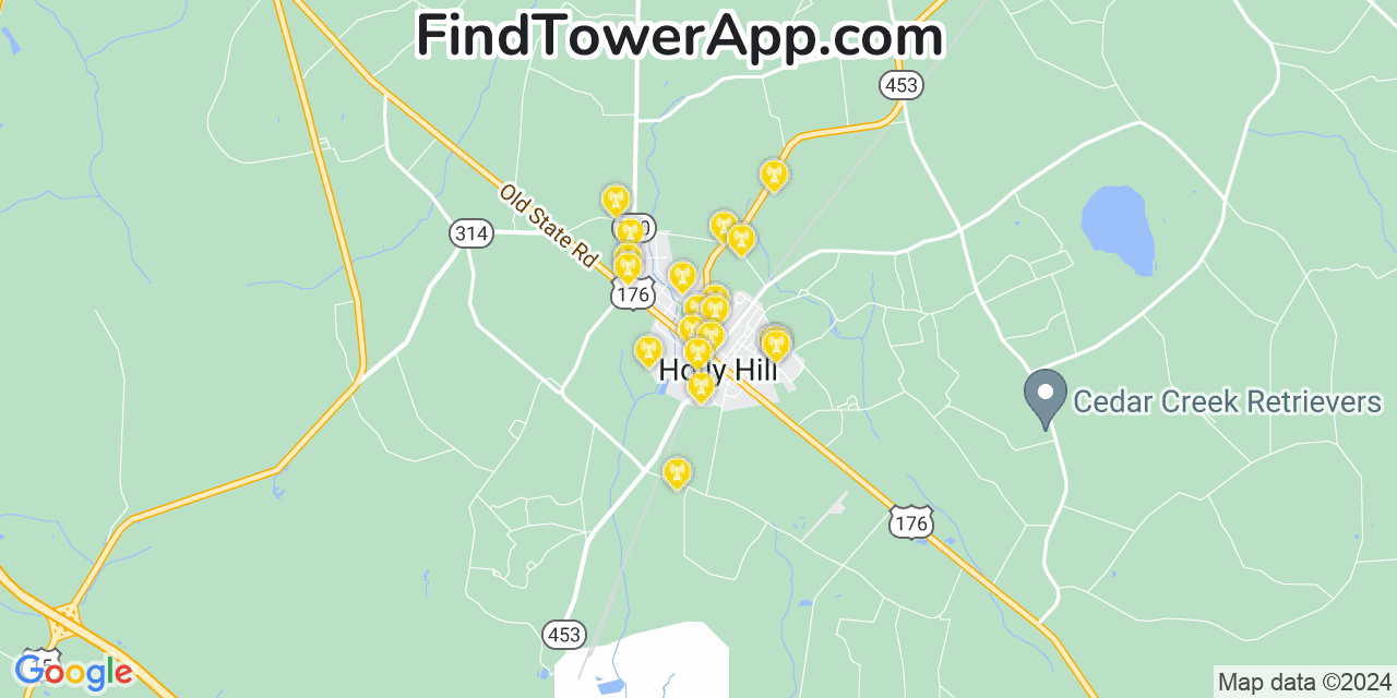 Verizon 4G/5G cell tower coverage map Holly Hill, South Carolina