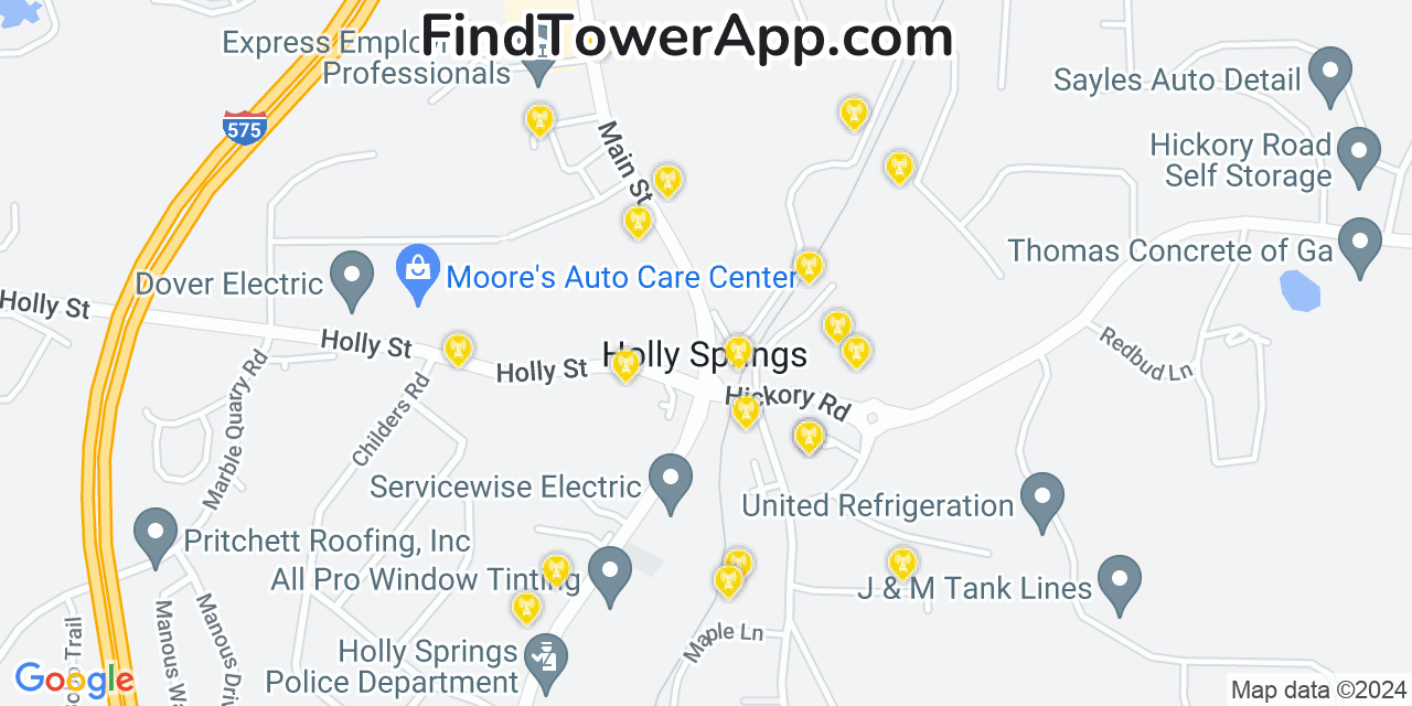 AT&T 4G/5G cell tower coverage map Holly Springs, Georgia