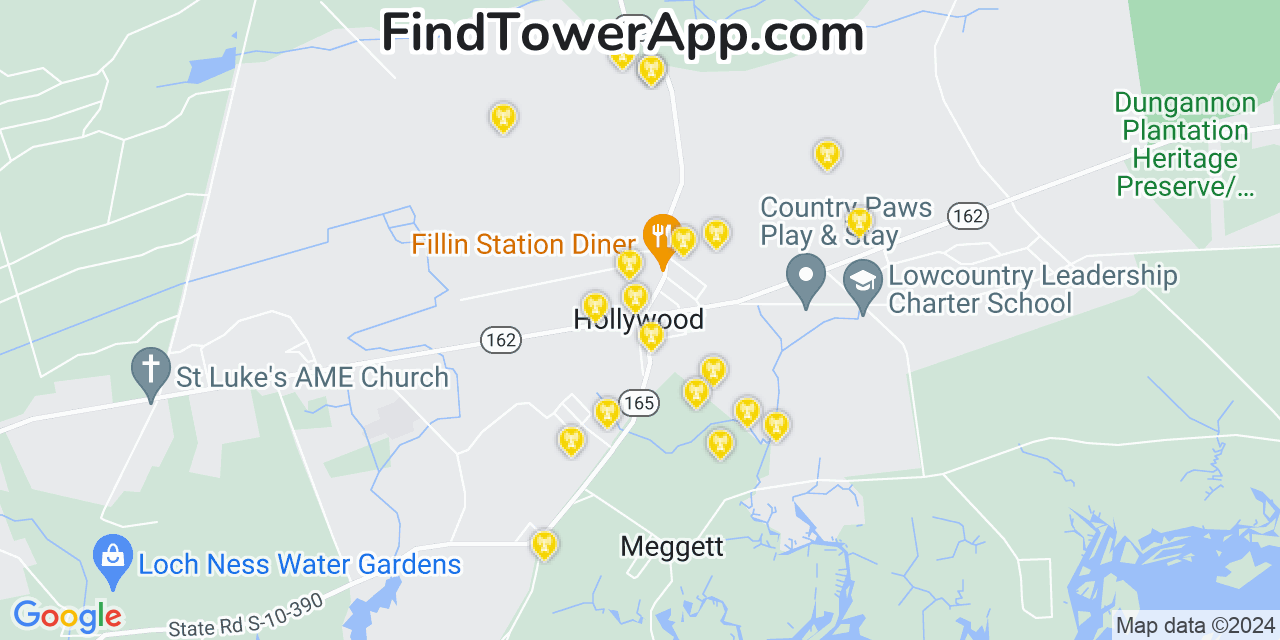 Verizon 4G/5G cell tower coverage map Hollywood, South Carolina