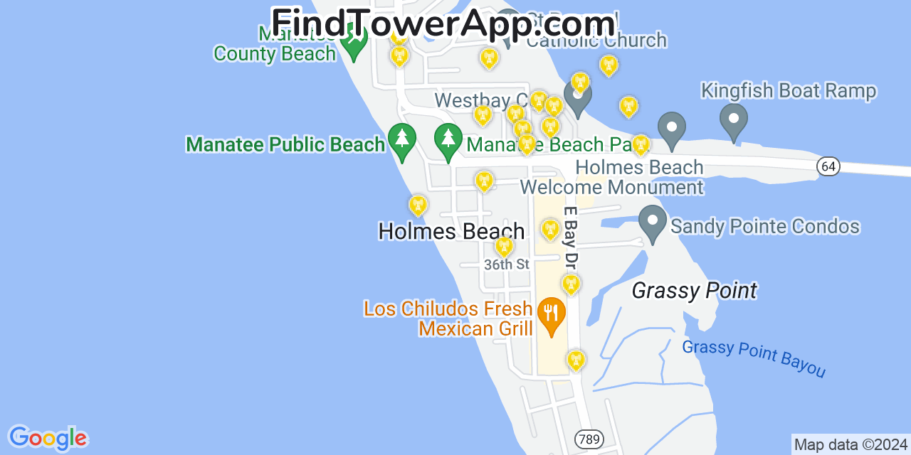 AT&T 4G/5G cell tower coverage map Holmes Beach, Florida