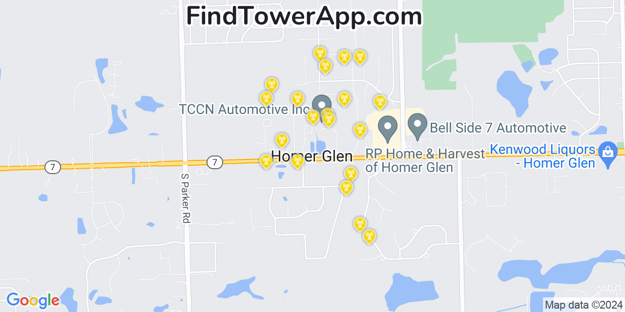 AT&T 4G/5G cell tower coverage map Homer Glen, Illinois