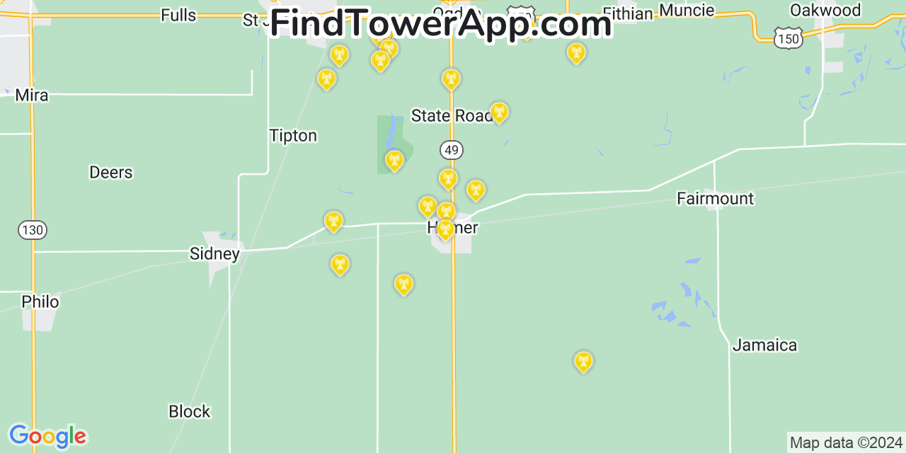 Verizon 4G/5G cell tower coverage map Homer, Illinois