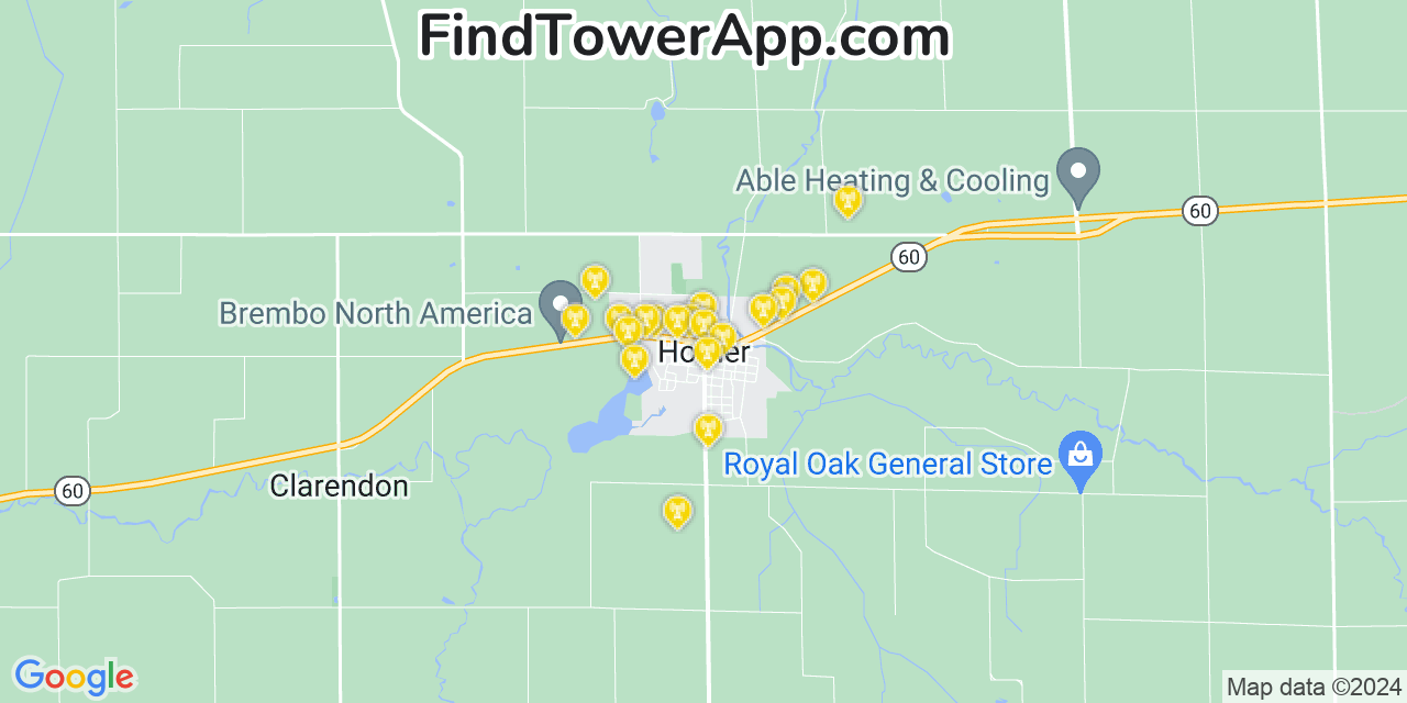 AT&T 4G/5G cell tower coverage map Homer, Michigan