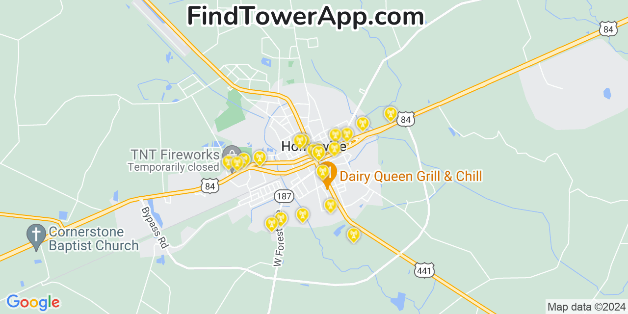 AT&T 4G/5G cell tower coverage map Homerville, Georgia