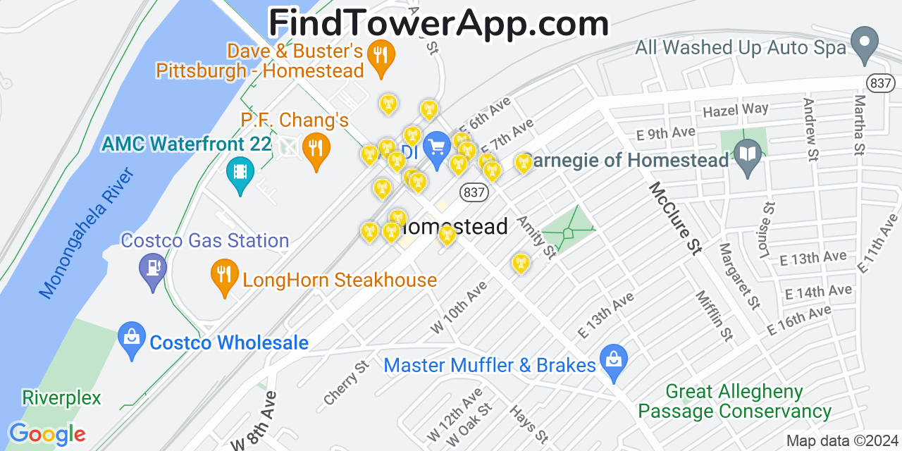 T-Mobile 4G/5G cell tower coverage map Homestead, Pennsylvania