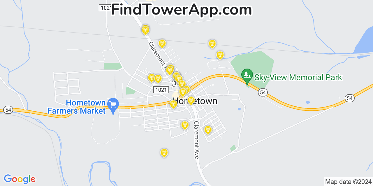 AT&T 4G/5G cell tower coverage map Hometown, Pennsylvania