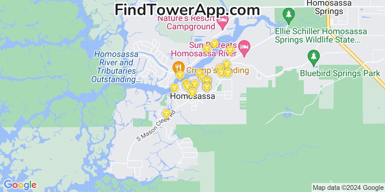 Verizon 4G/5G cell tower coverage map Homosassa, Florida