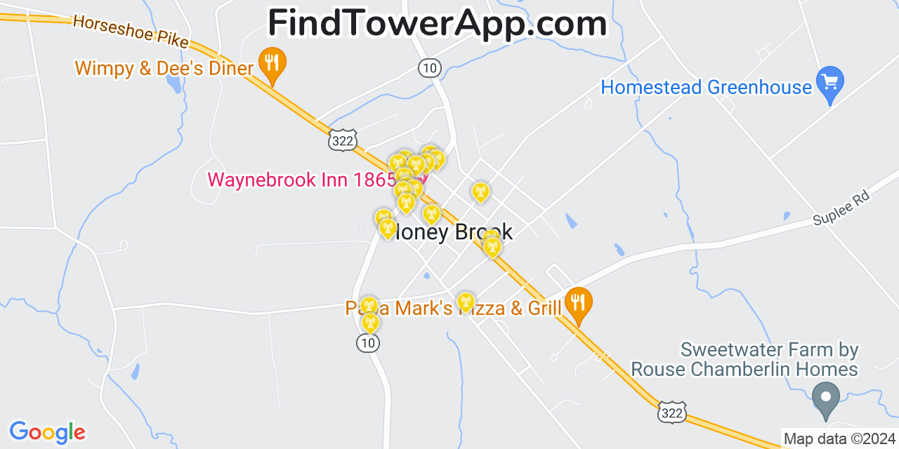 AT&T 4G/5G cell tower coverage map Honey Brook, Pennsylvania