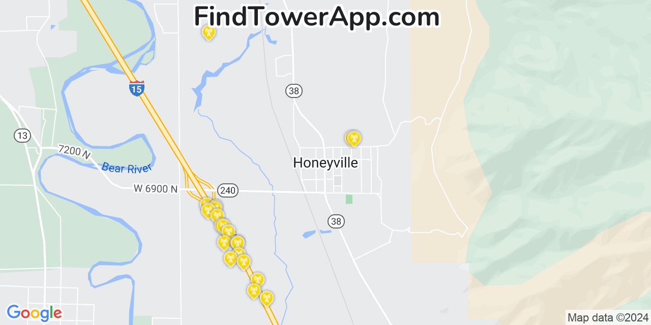 AT&T 4G/5G cell tower coverage map Honeyville, Utah