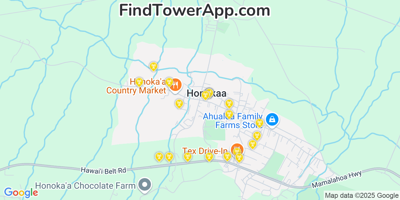 AT&T 4G/5G cell tower coverage map Honokaa, Hawaii