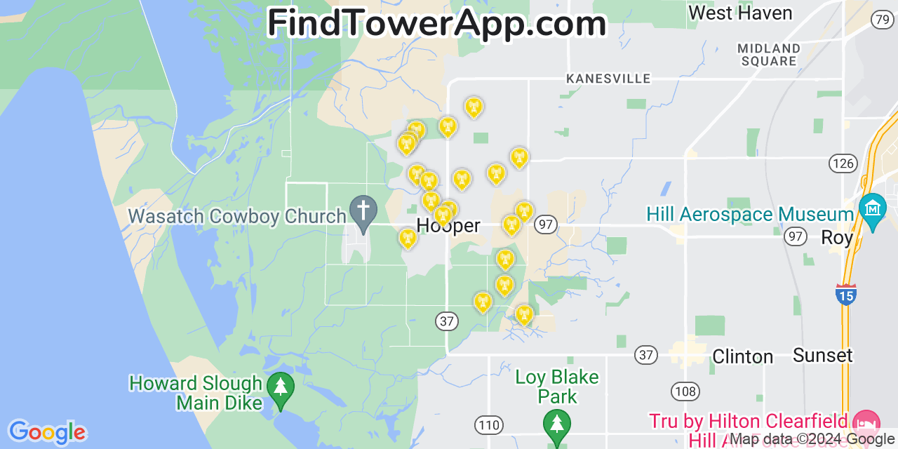 AT&T 4G/5G cell tower coverage map Hooper, Utah