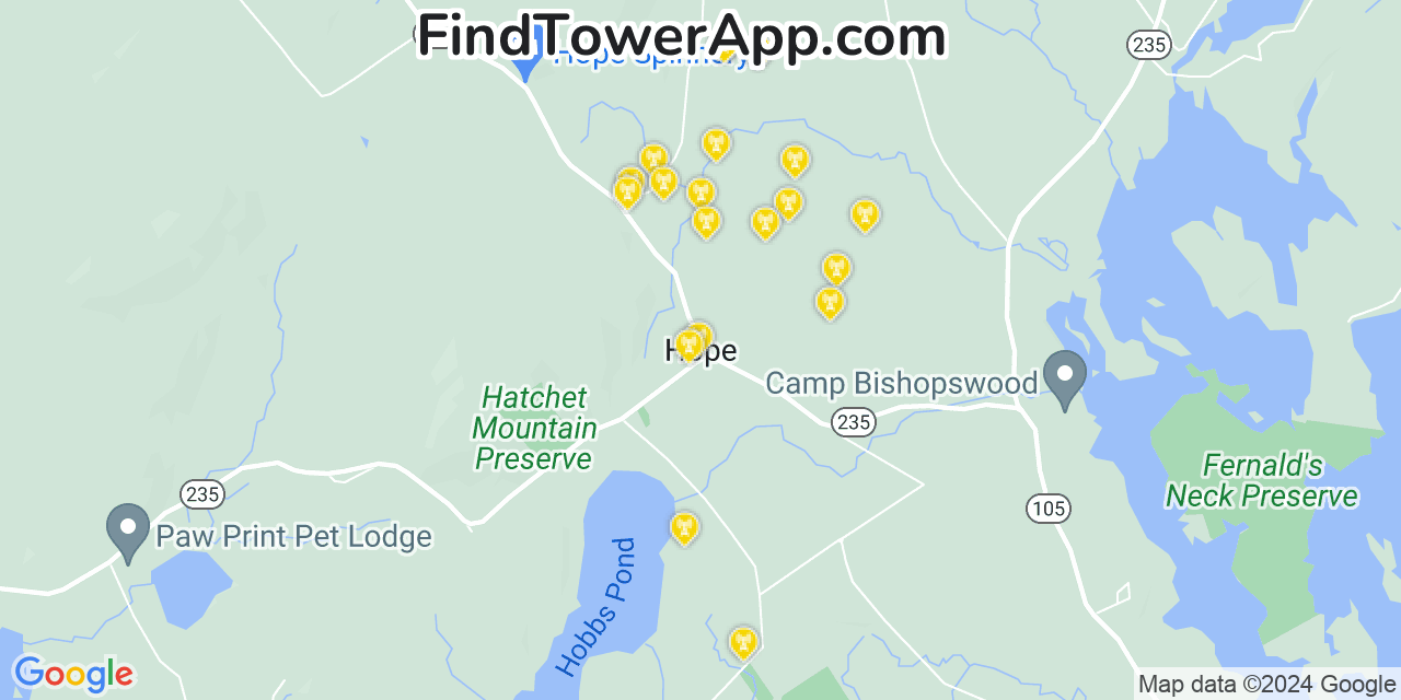 AT&T 4G/5G cell tower coverage map Hope, Maine