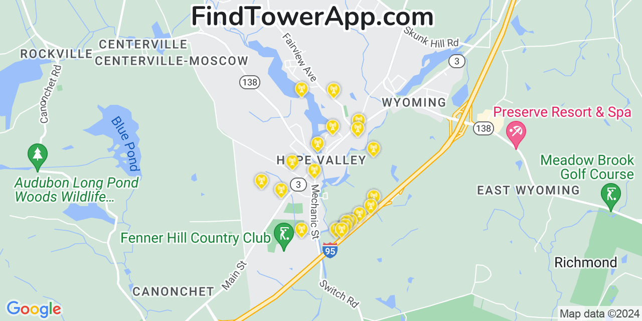 AT&T 4G/5G cell tower coverage map Hope Valley, Rhode Island