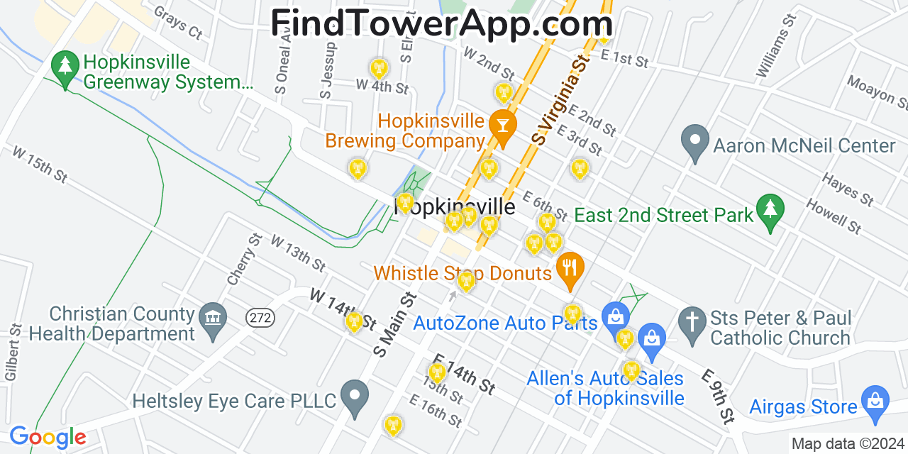 AT&T 4G/5G cell tower coverage map Hopkinsville, Kentucky