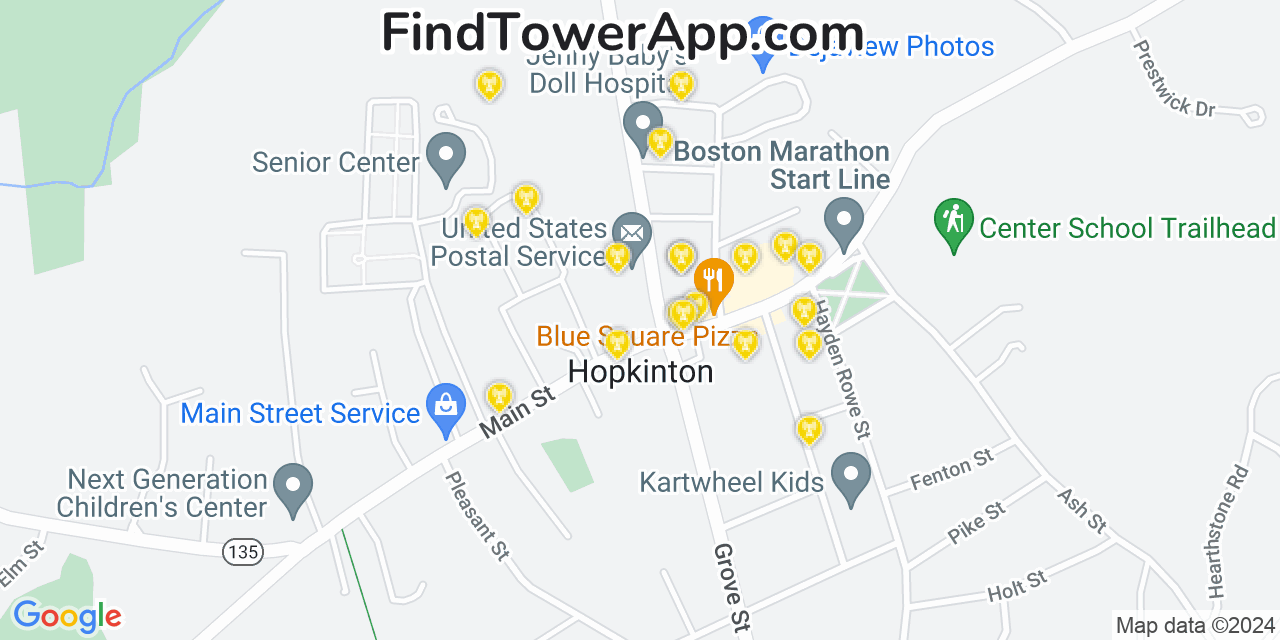 Verizon 4G/5G cell tower coverage map Hopkinton, Massachusetts