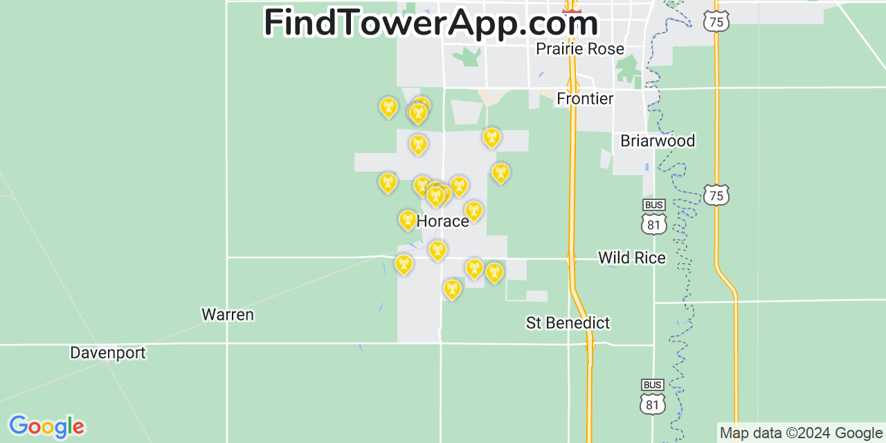 Verizon 4G/5G cell tower coverage map Horace, North Dakota