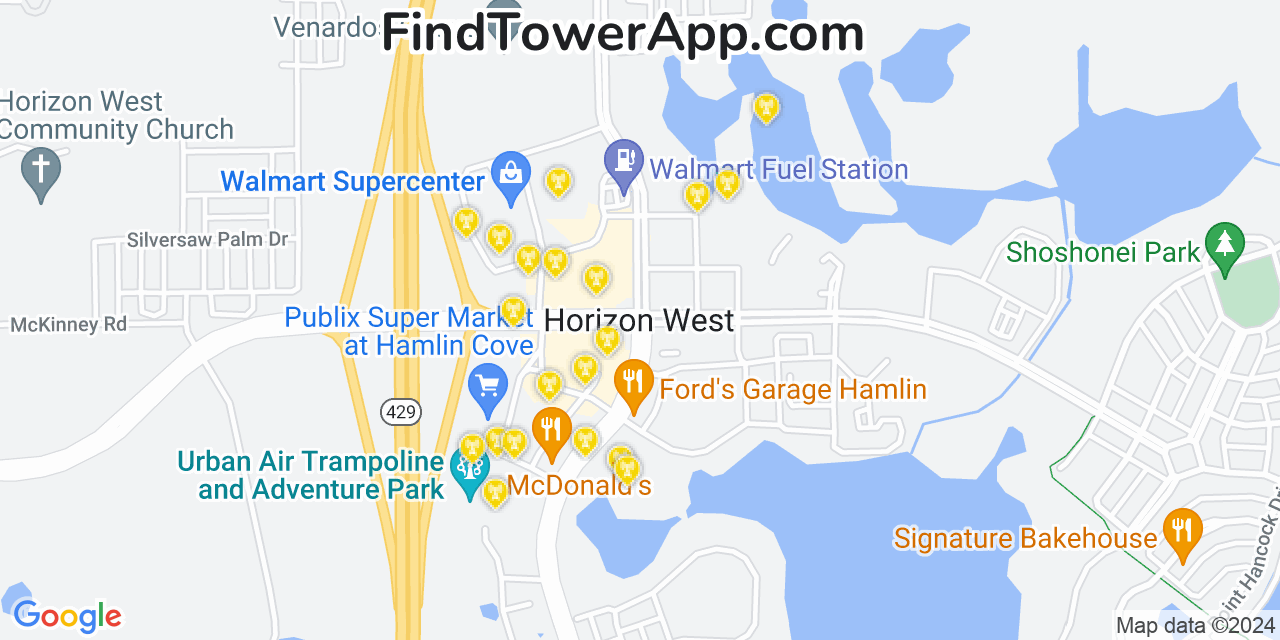 Verizon 4G/5G cell tower coverage map Horizon West, Florida