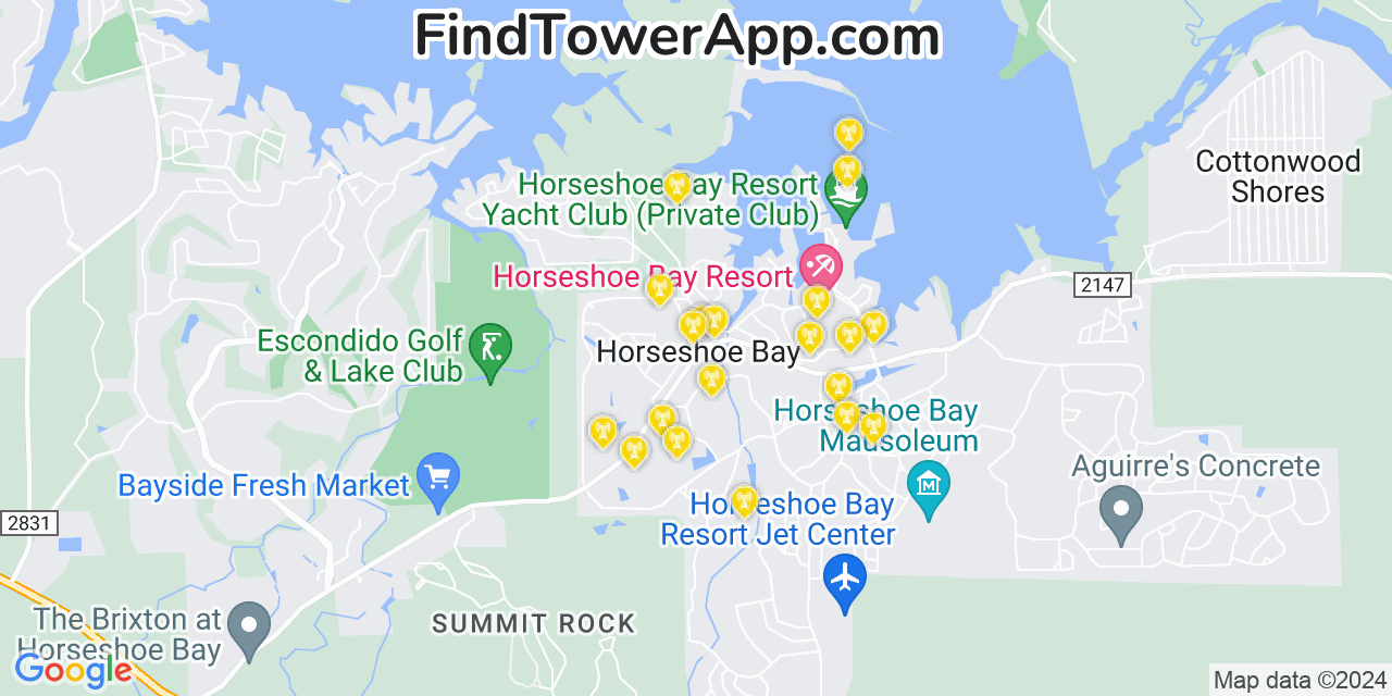 AT&T 4G/5G cell tower coverage map Horseshoe Bay, Texas