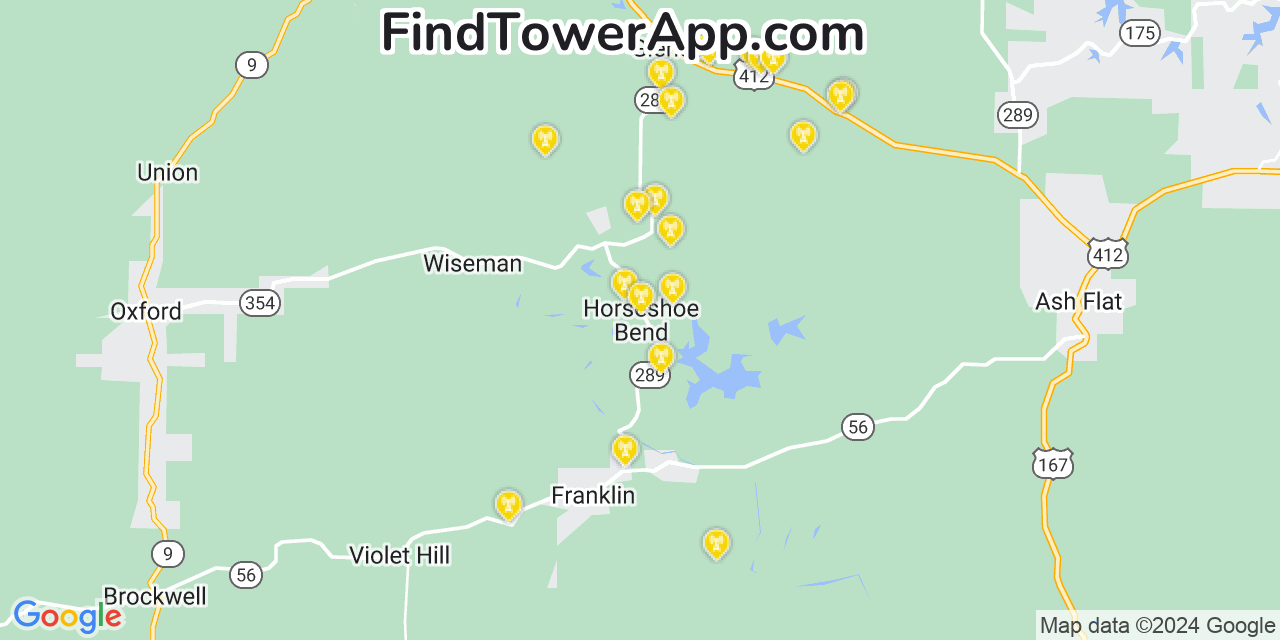 Verizon 4G/5G cell tower coverage map Horseshoe Bend, Arkansas