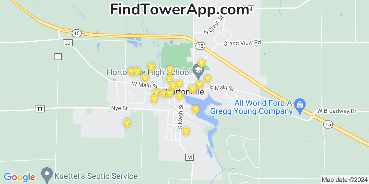 Verizon 4G/5G cell tower coverage map Hortonville, Wisconsin