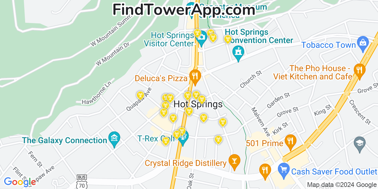 AT&T 4G/5G cell tower coverage map Hot Springs, Arkansas