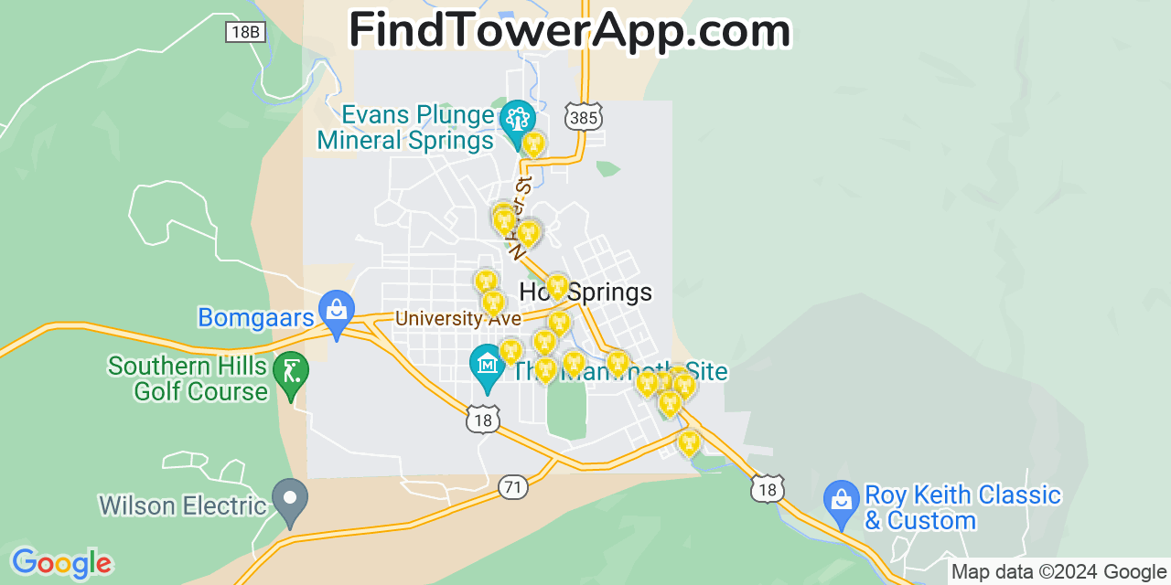 Verizon 4G/5G cell tower coverage map Hot Springs, South Dakota