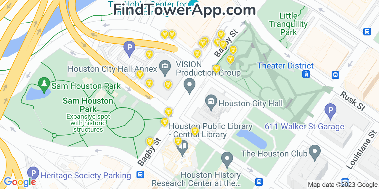 AT&T 4G/5G cell tower coverage map Houston, Texas