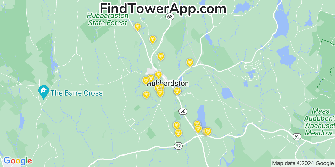 T-Mobile 4G/5G cell tower coverage map Hubbardston, Massachusetts