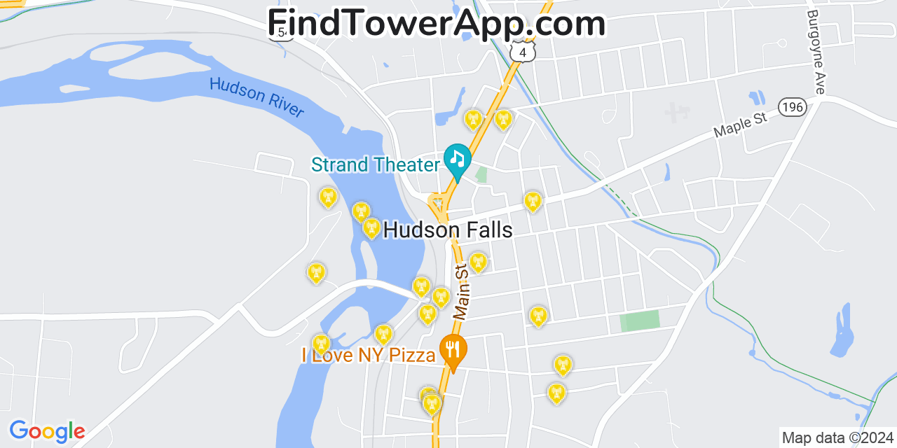 AT&T 4G/5G cell tower coverage map Hudson Falls, New York