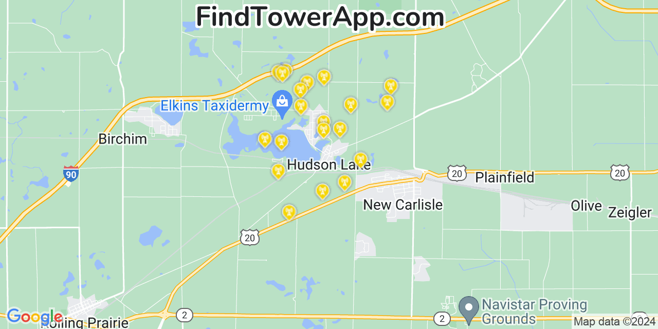 AT&T 4G/5G cell tower coverage map Hudson Lake, Indiana