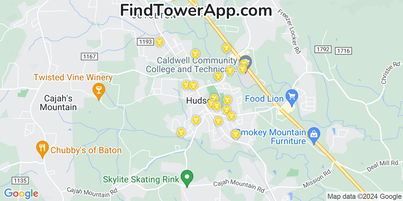 AT&T 4G/5G cell tower coverage map Hudson, North Carolina