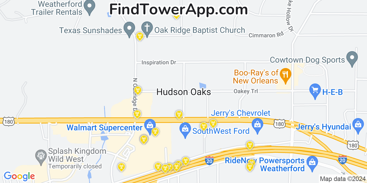 AT&T 4G/5G cell tower coverage map Hudson Oaks, Texas