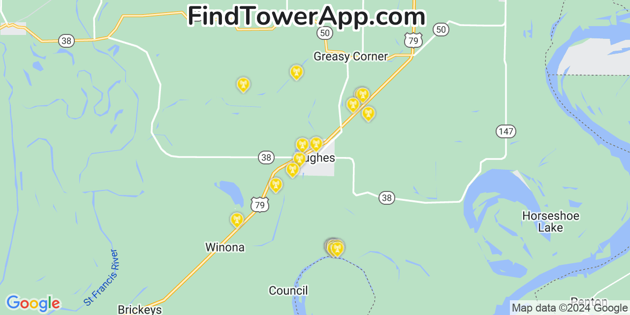 AT&T 4G/5G cell tower coverage map Hughes, Arkansas