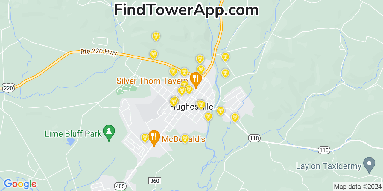 AT&T 4G/5G cell tower coverage map Hughesville, Pennsylvania