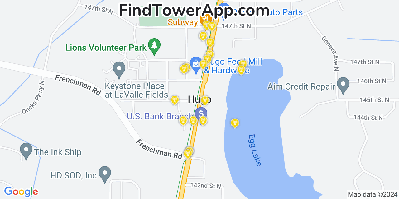 AT&T 4G/5G cell tower coverage map Hugo, Minnesota