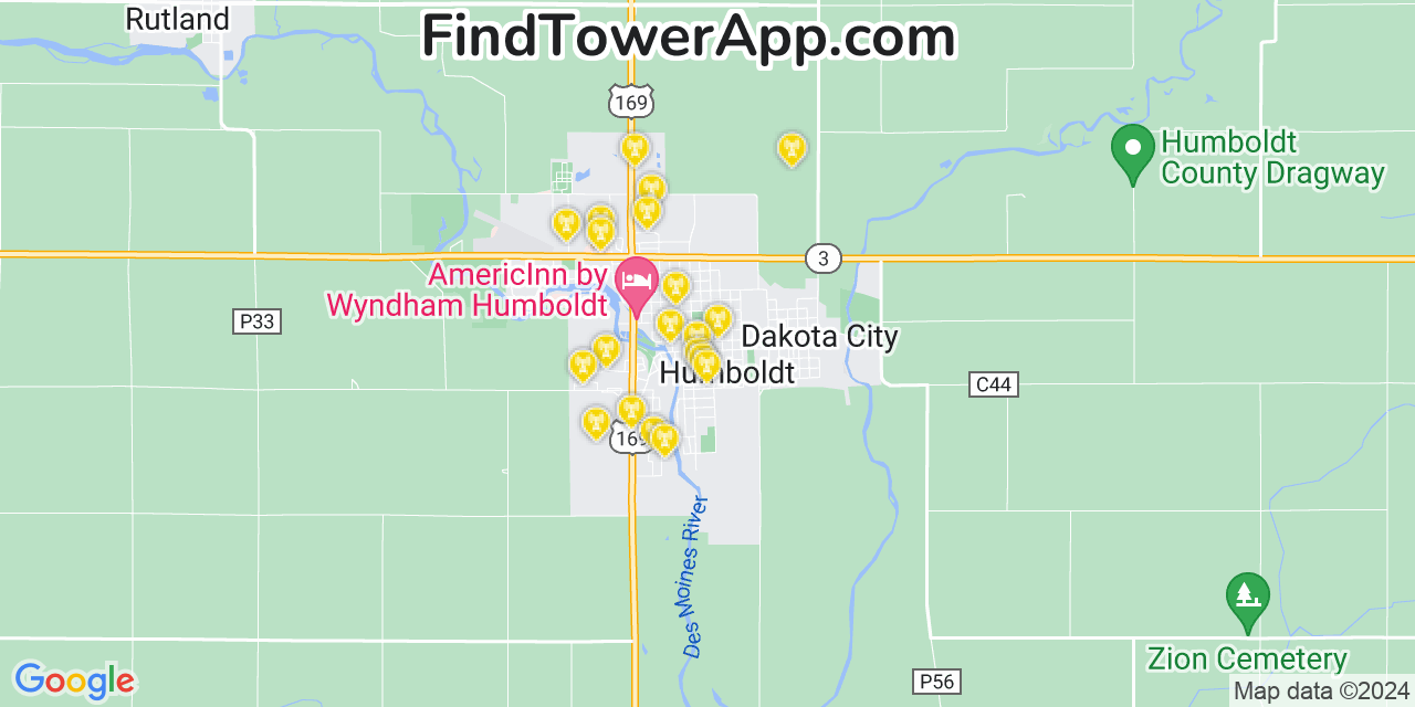 Verizon 4G/5G cell tower coverage map Humboldt, Iowa