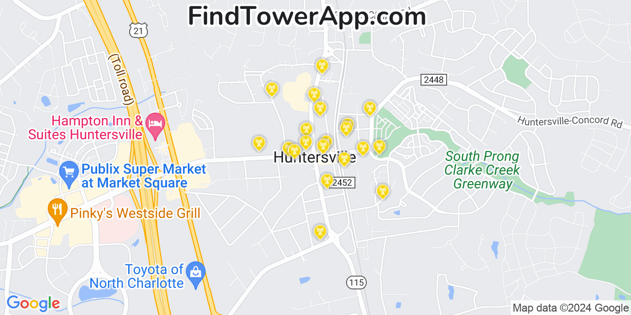 AT&T 4G/5G cell tower coverage map Huntersville, North Carolina