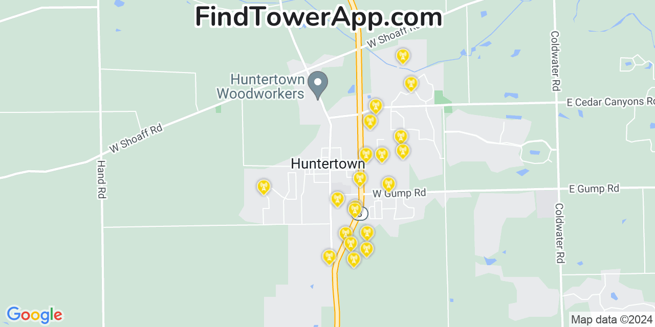 AT&T 4G/5G cell tower coverage map Huntertown, Indiana