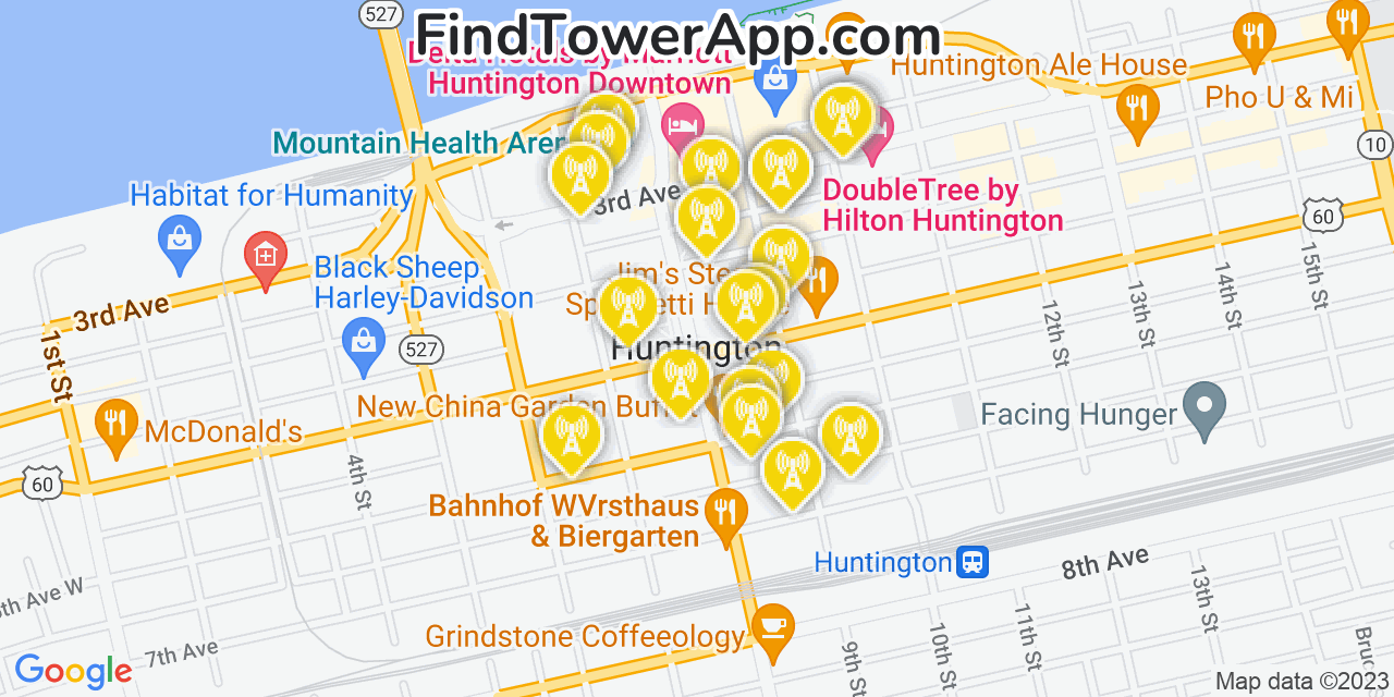 Verizon 4G/5G cell tower coverage map Huntington, West Virginia