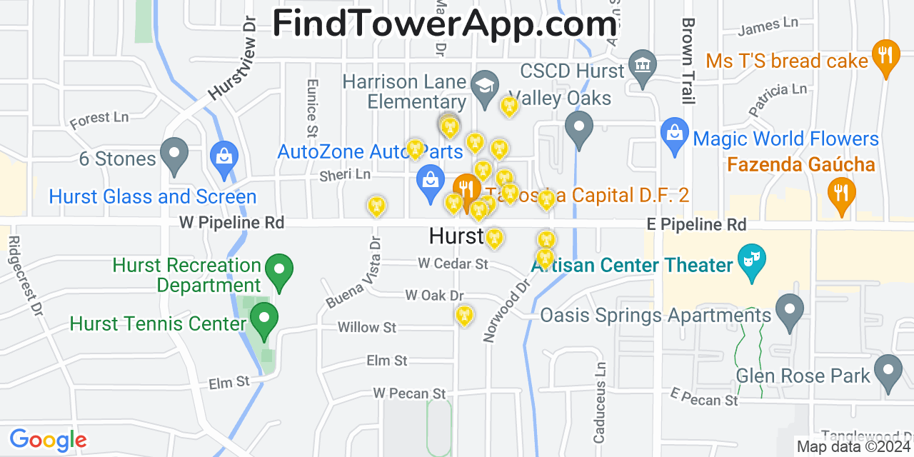 AT&T 4G/5G cell tower coverage map Hurst, Texas