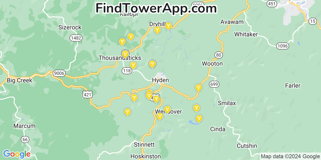 T-Mobile 4G/5G cell tower coverage map Hyden, Kentucky