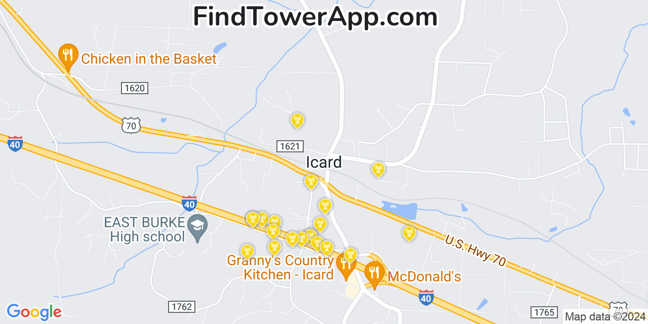 Verizon 4G/5G cell tower coverage map Icard, North Carolina