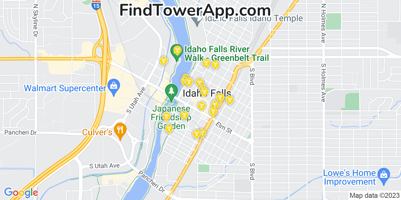 AT&T 4G/5G cell tower coverage map Idaho Falls, Idaho