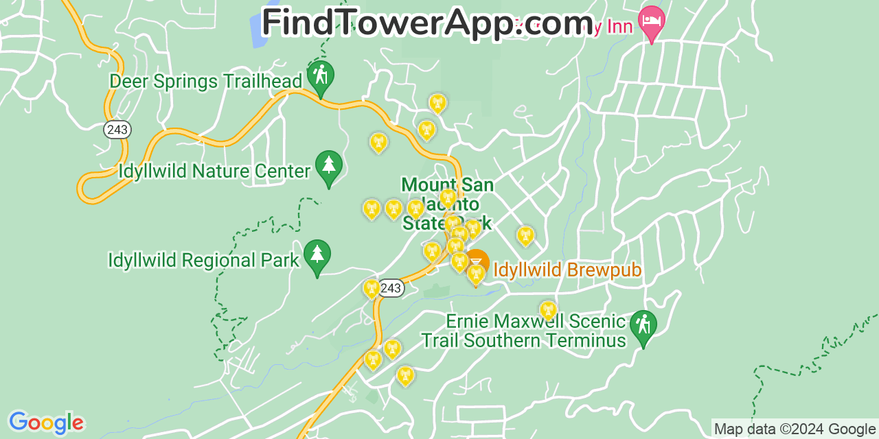 AT&T 4G/5G cell tower coverage map Idyllwild, California