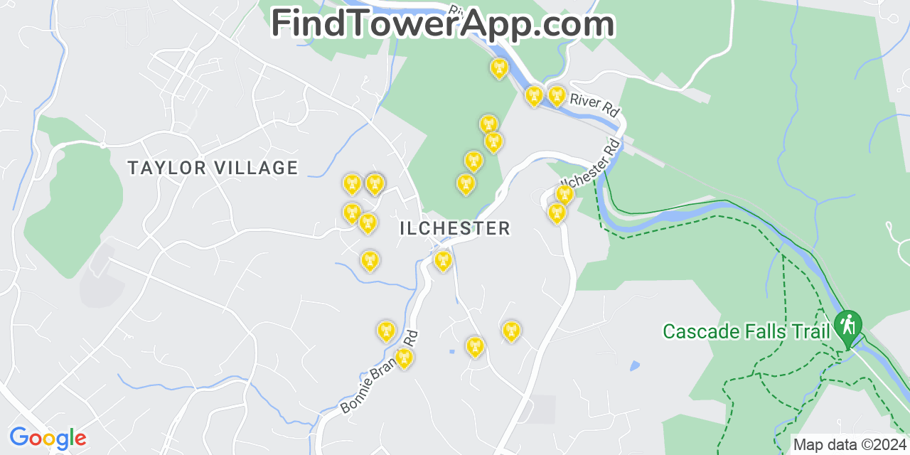 AT&T 4G/5G cell tower coverage map Ilchester, Maryland