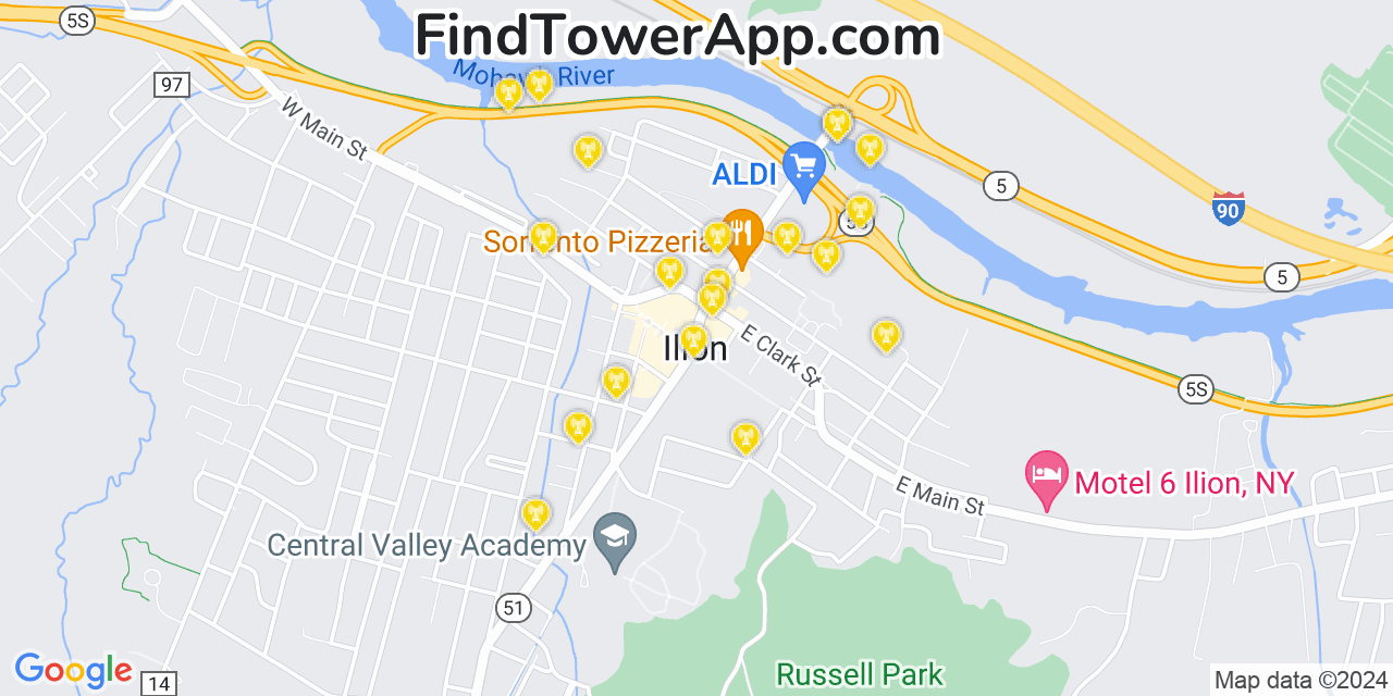 AT&T 4G/5G cell tower coverage map Ilion, New York