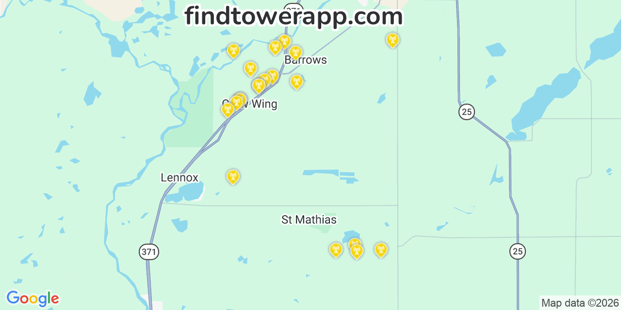 Map showing the 20 primary T-Mobile cell tower locations detected in Img, Minnesota with coverage radius and signal strength indicators
