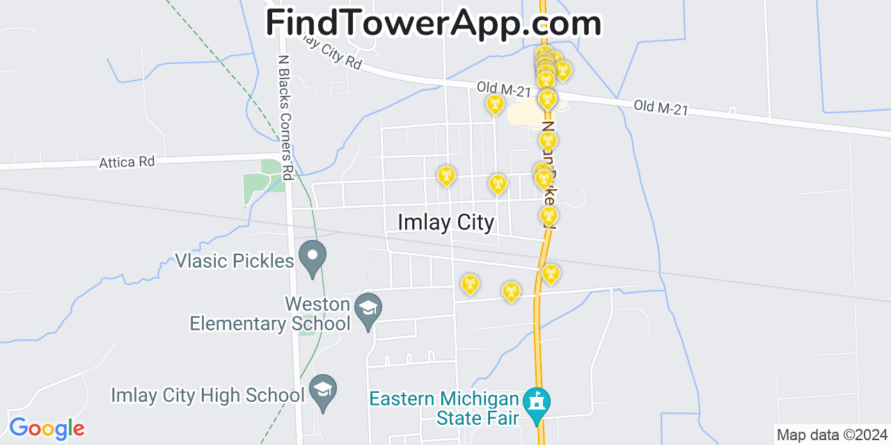 AT&T 4G/5G cell tower coverage map Imlay City, Michigan