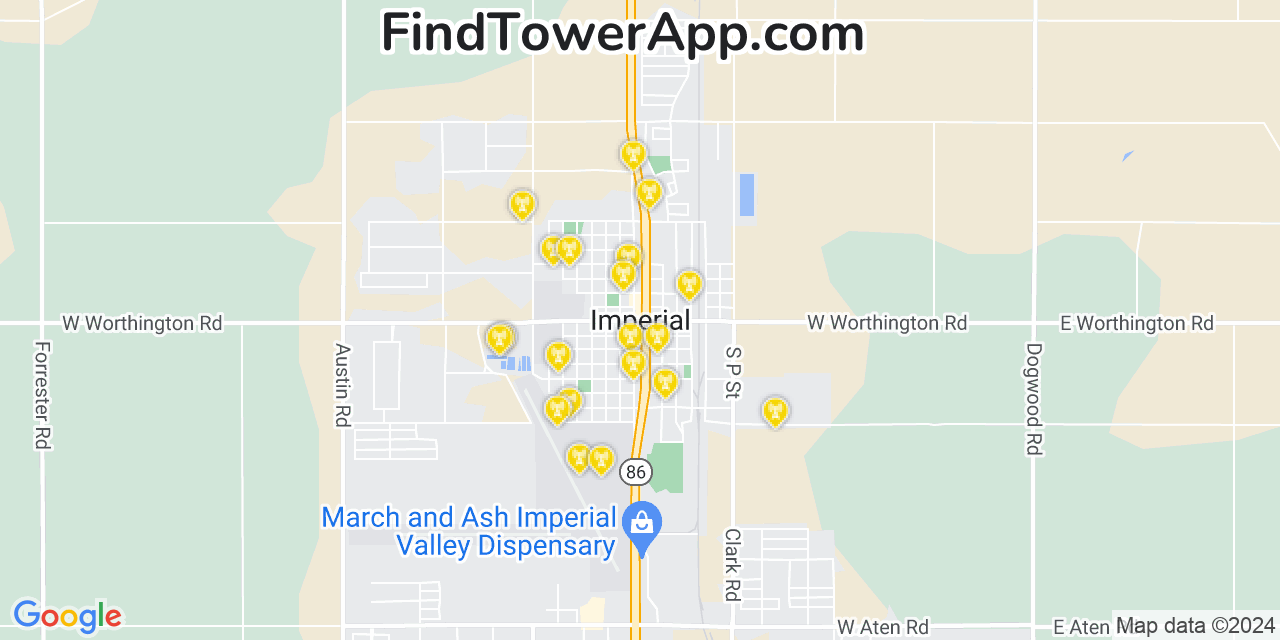 Verizon 4G/5G cell tower coverage map Imperial, California