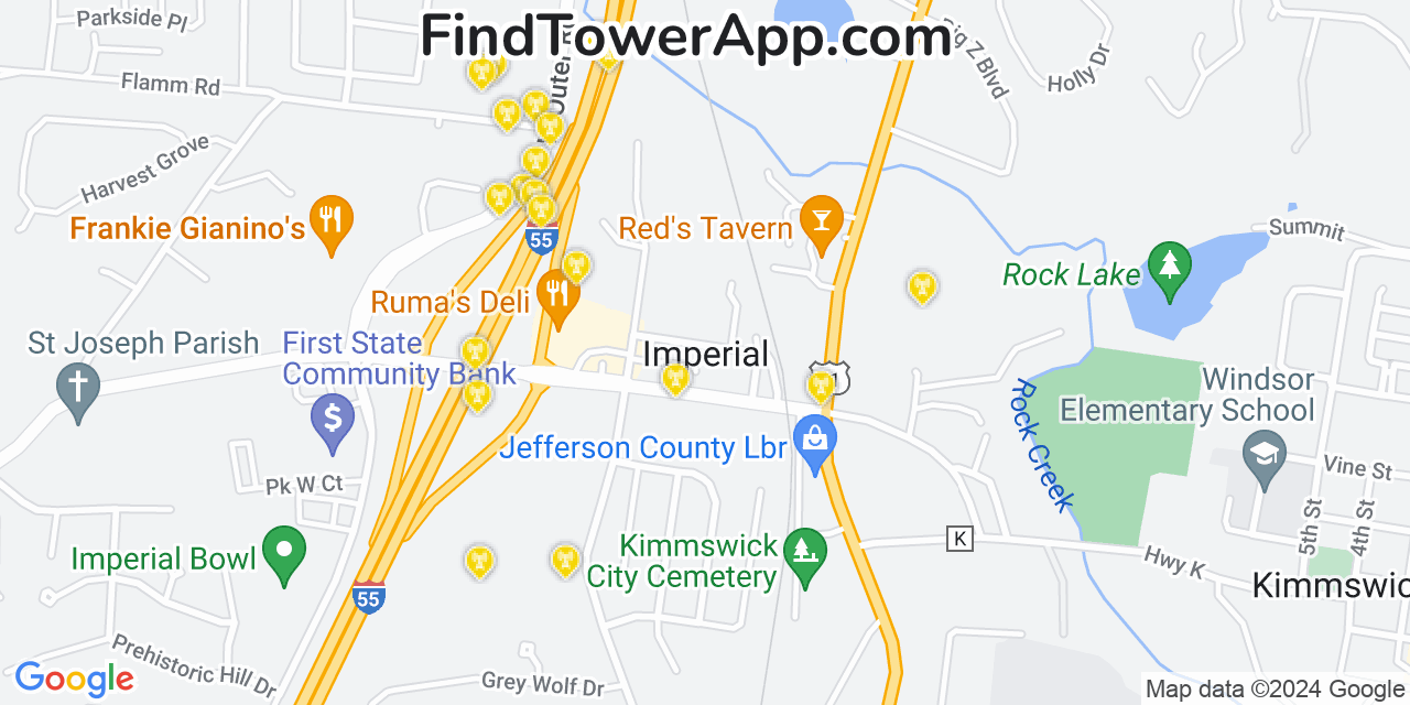 AT&T 4G/5G cell tower coverage map Imperial, Missouri